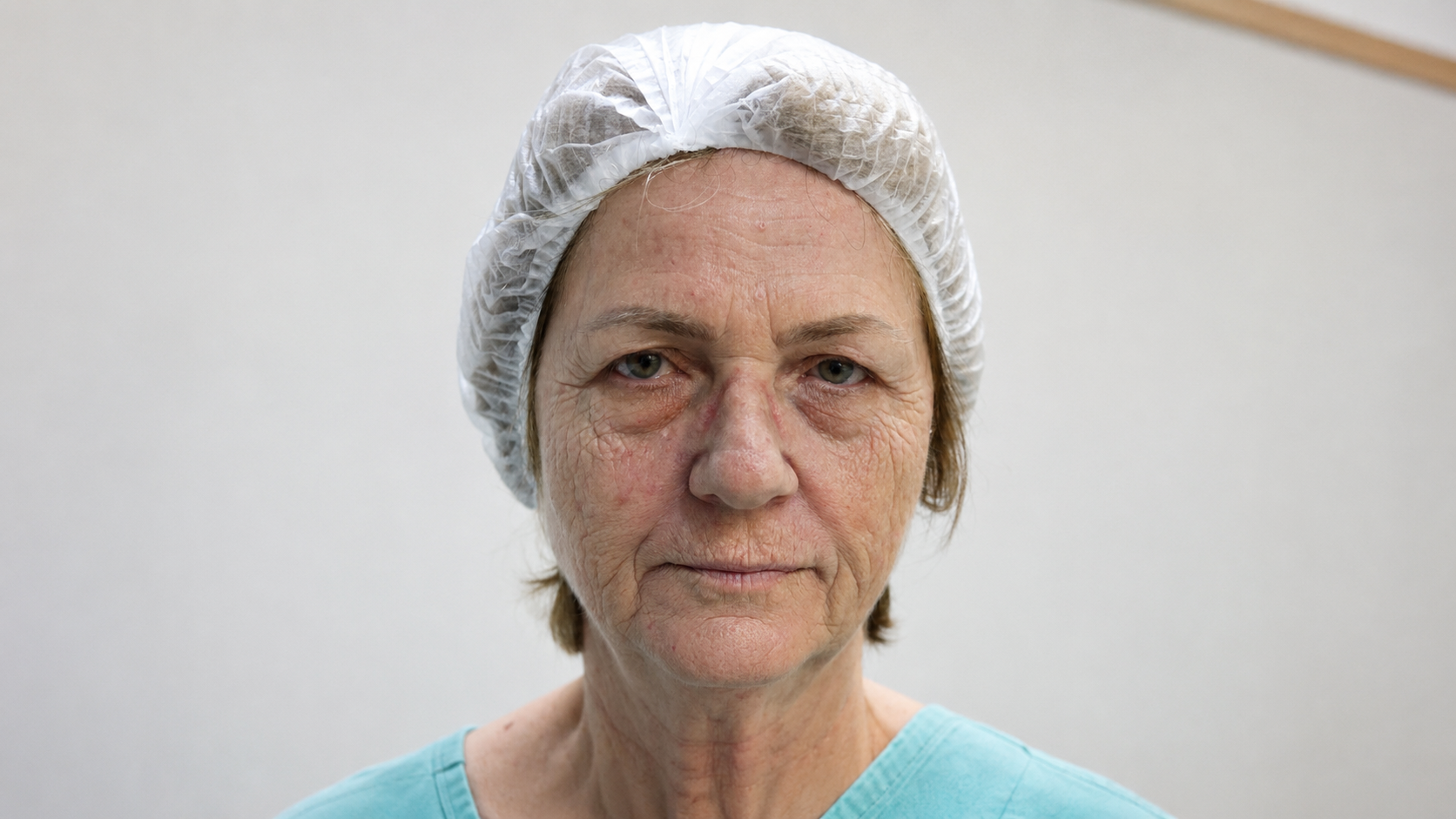 Paciente em vista frontal com discreta lesão cutânea no dorso do nariz, registrada para avaliação clínica dermatológica.